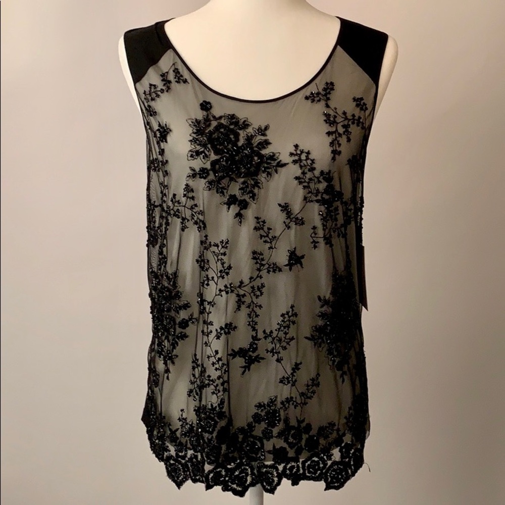 Stunning Robert Rodriguez Black Net Floral Tank!